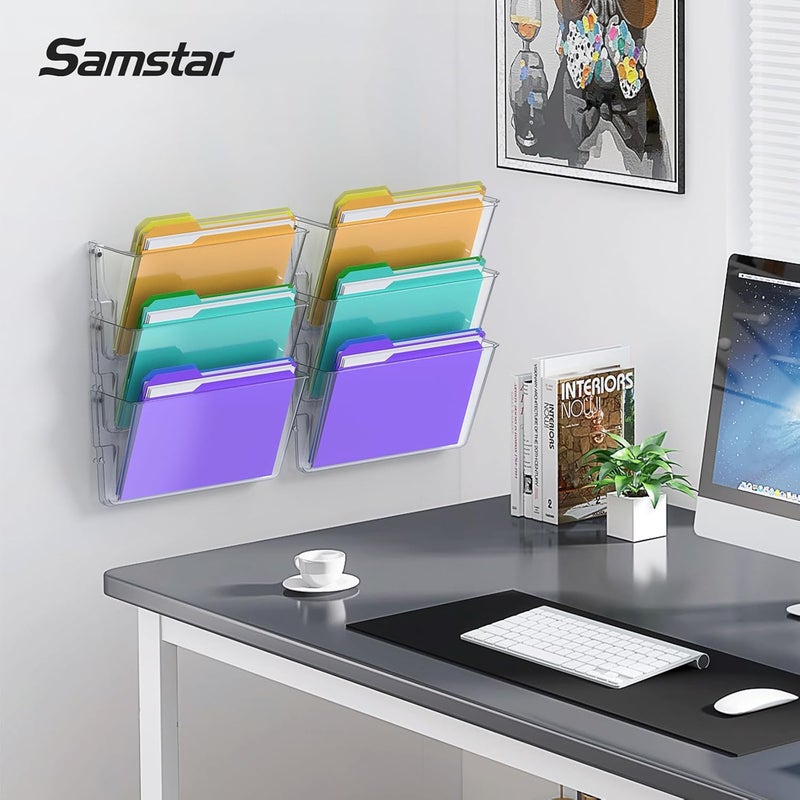 Samstar 6 Pack Clear Wall File Holder, Wall Mount Acrylic File Organizer Hanging Wall Pocket Mail Magazines Organizer for Office,Home - Image 4